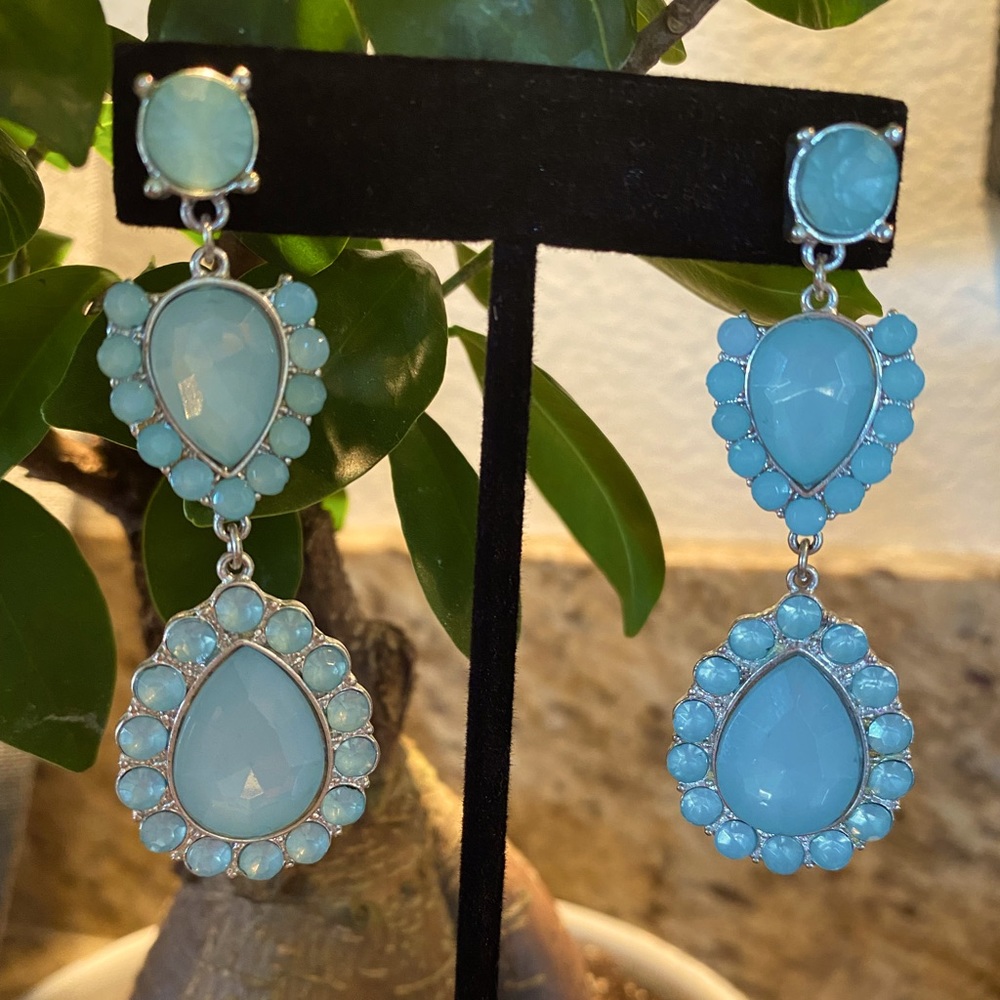Aqua blue stone jewel drop earrings